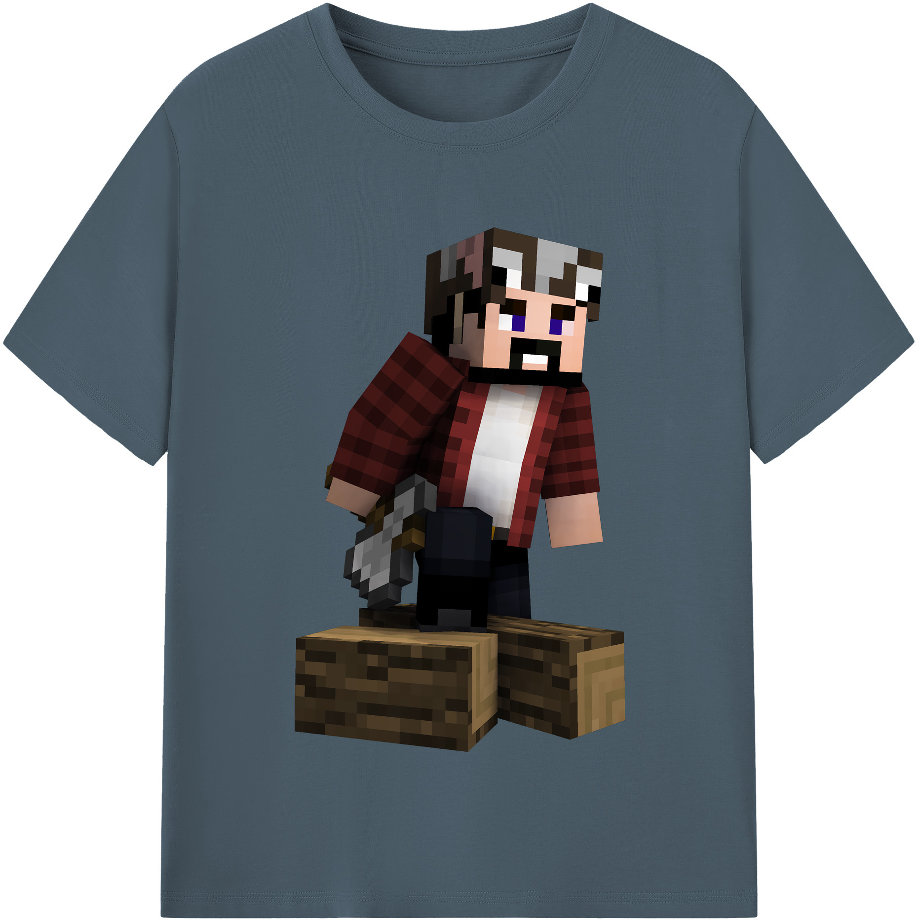 （画像用） マインクラフト ブロックの世界 Minecraft MC Block world 綿100％半袖Tシャツ（フロントプリント）